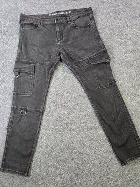 HT Denim Stinger Mens 38x32 Black Cargo Jeans Utility D Ring Techwear Stretch